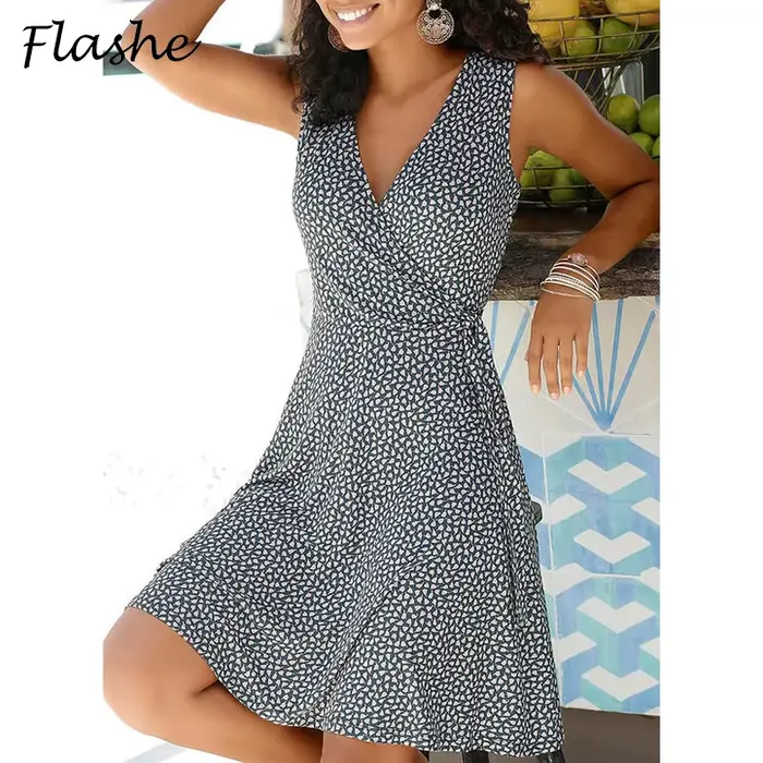 Nouvelle robe décontractée à pois femmes col en V fibrage
