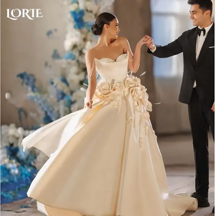 LORIE 3D fleurs robe de mariée élégante Rose a-ligne princesse