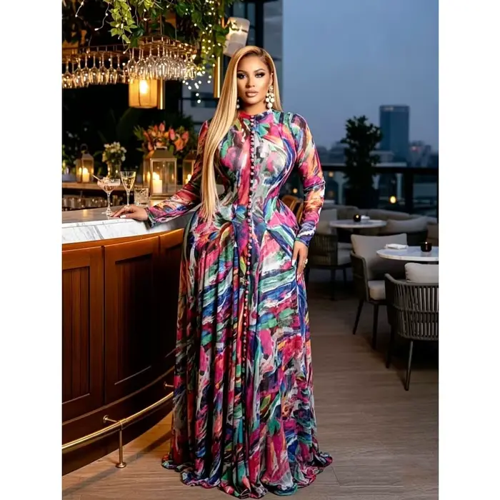 Robes longues maxi pour femmes rondes, col rond, robe printemps-été, taille cintrée, imprimé floral, robes de soirée élégantes vertes plissées