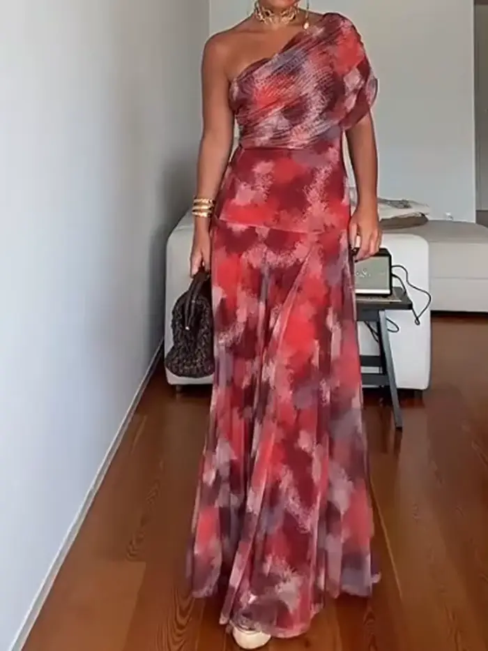 Robe longue fourreau asymétrique épaule dénudée pour femmes