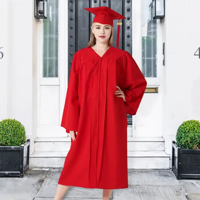 Robe de remise des diplômes batik pour femmes en polyester avec chapeau à col en V pour cérémonies de fin d'études et débuts de carrière