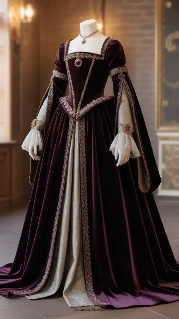 Vintage duchesse violet robe de bal mascarade Costume à manches longues victorien Renaissance soirée broderie