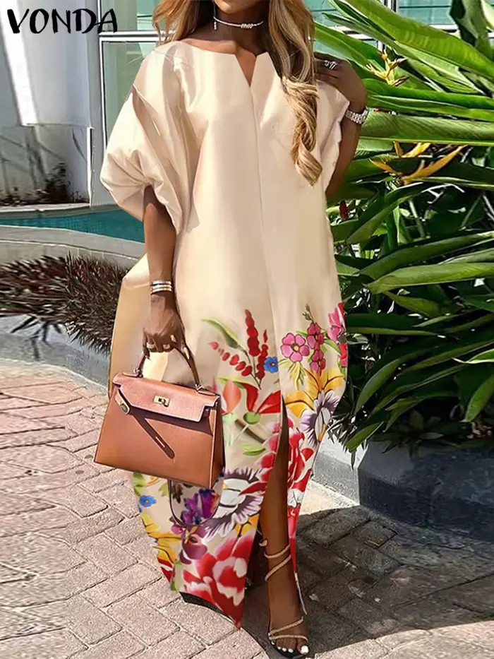 Robe Longue en Satin de Style Bohème pour Femme