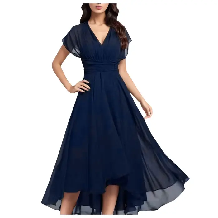Robe en Mousseline de Soie Élégante Sans Manches Col en V Pour Femmes Occasions Spéciales Plage Mariage Vacances