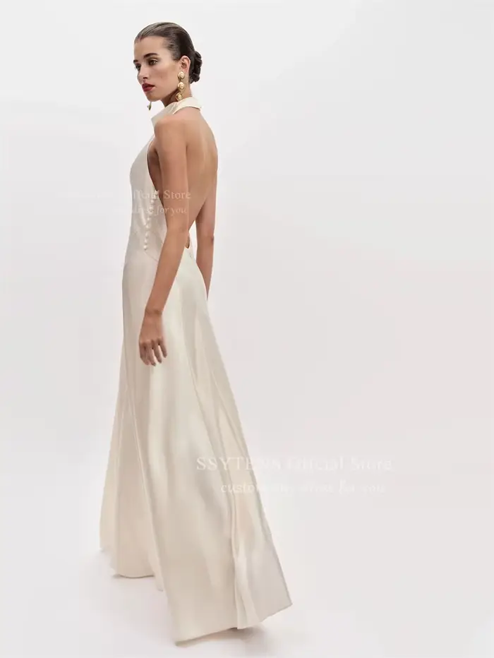 SSYTENS Robes de mariée civiles sexy dos nu en satin de soie