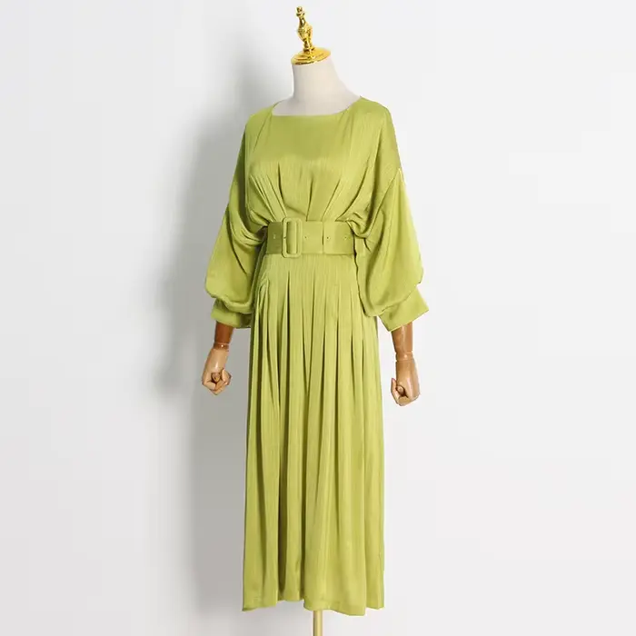 Robe de soirée d'été confortable pour femmes, vêtements pour femmes, ceinture en verre vert avec col