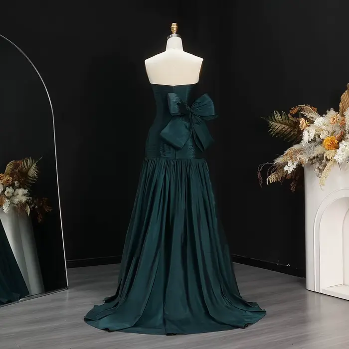 Sharon Said robe de soirée sirène vert émeraude avec nœud rouge rose pour les femmes