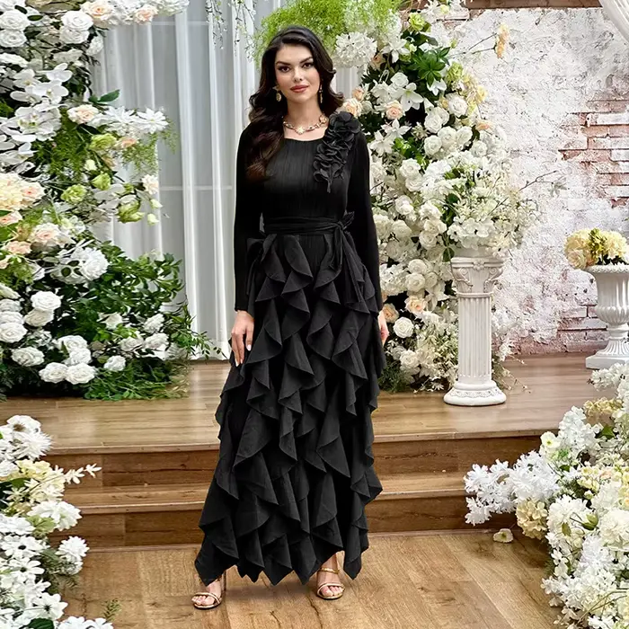 Robe plissée PY 2025 avec volants en cascade pour femmes senior élégante décontractée printemps été occassions spéciales