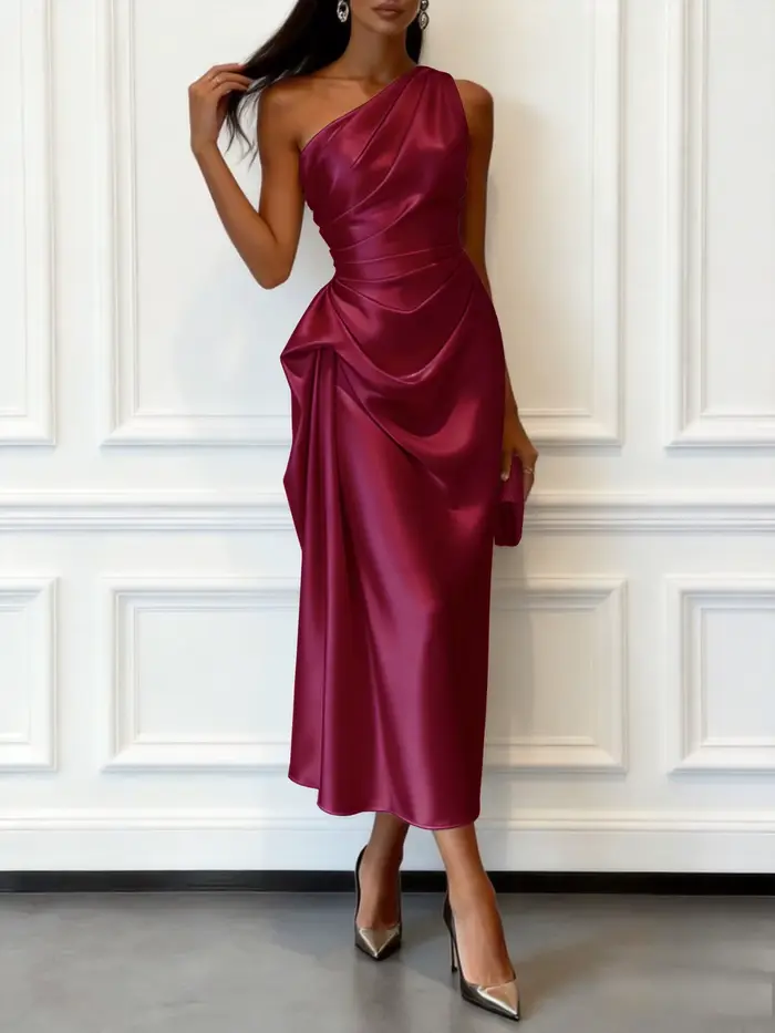Robes midi en satin froncées pour femmes