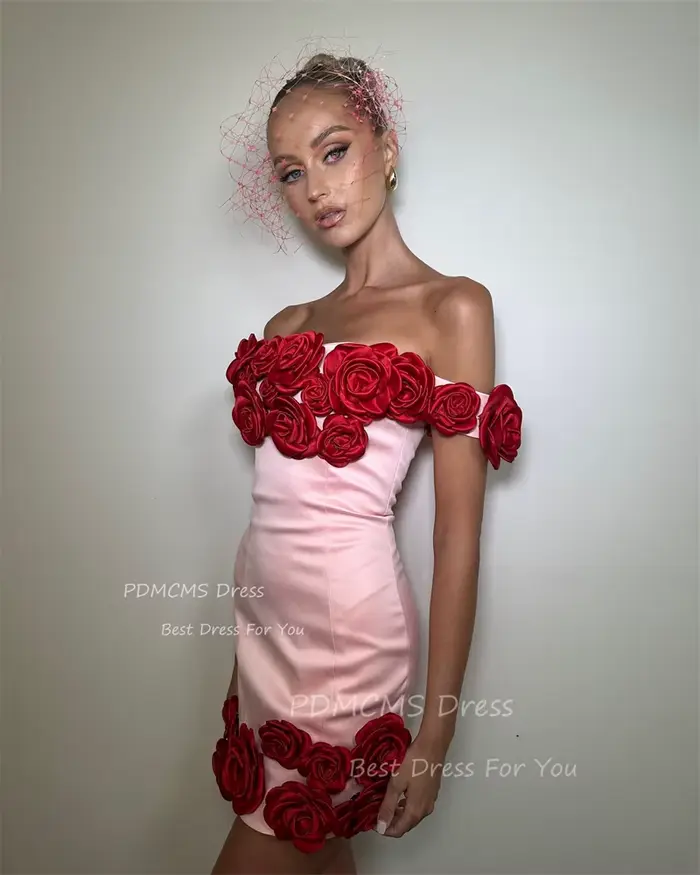 Robe de Soirée Courte Rose Carillon pour Femme