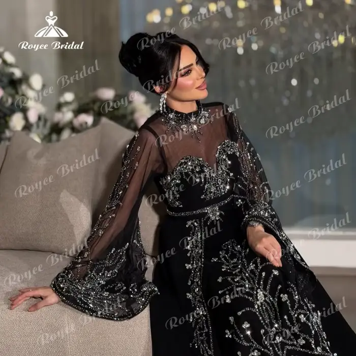 Robes de soirée de luxe à col montant et coupe trapèze 2026 pour femmes, tenues de soirée formelles et de cérémonie de mariage personnalisées