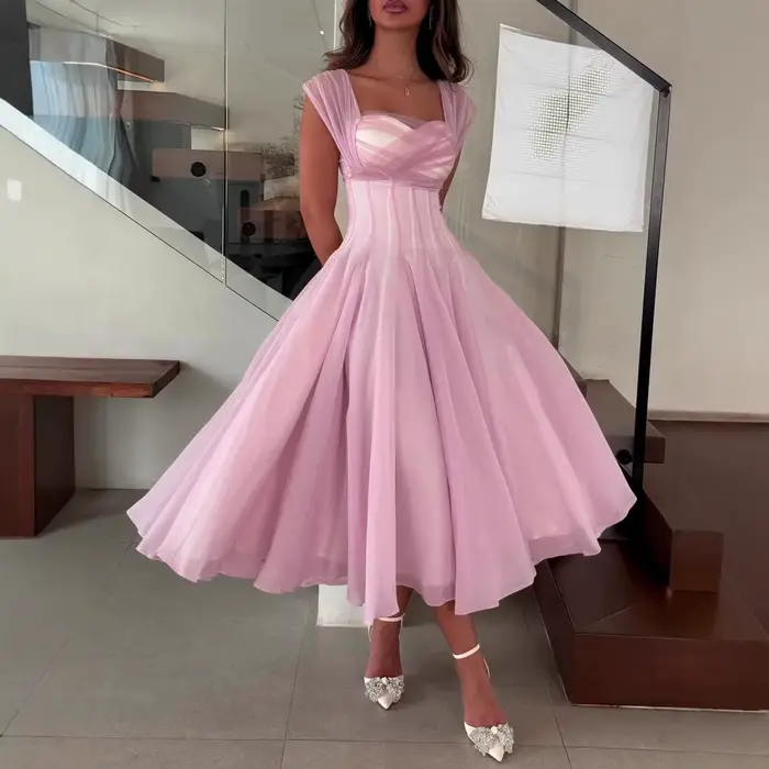 Robe élégante en polyester trapèze sans manches pour femme style français occasions spéciales soirée gala