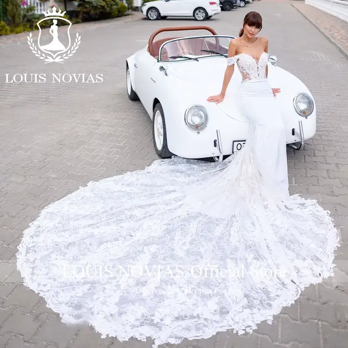 Robe de mariée sirène LOUIS NOVIAS élégante avec broderie et train royal pour femmes enceintes et occasions spéciales ```