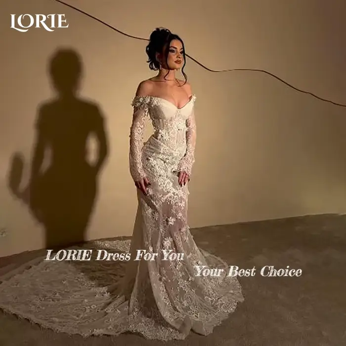 LORIE Boho robes de mariée sirène dentelle manches longues robe