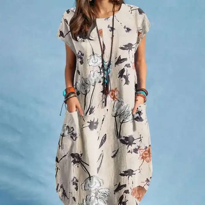 Robe de plage mi-longue à manches courtes pour femmes