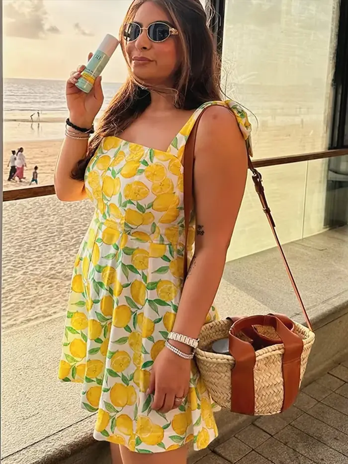 Mini robe d'été à imprimé citron pour femmes