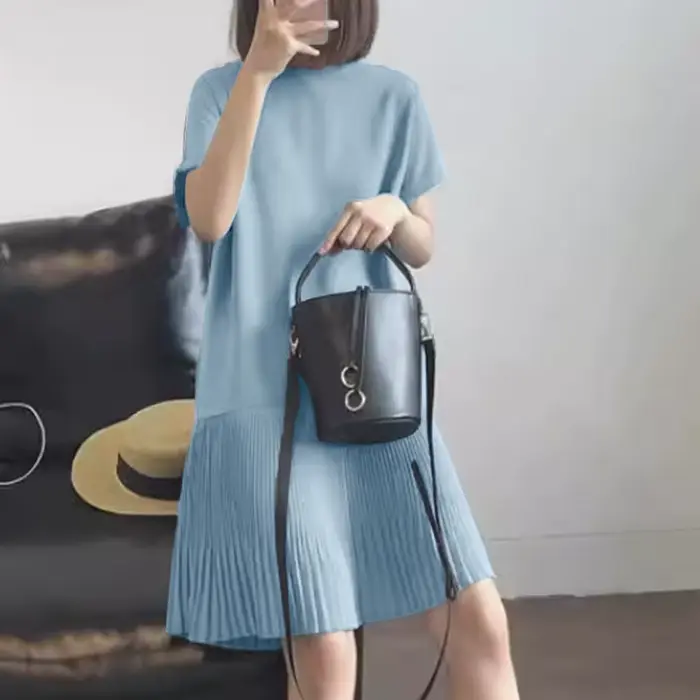 ZANZEA-Robe plissée décontractée à manches courtes pour femme, longueur aux genoux, style coréen, si