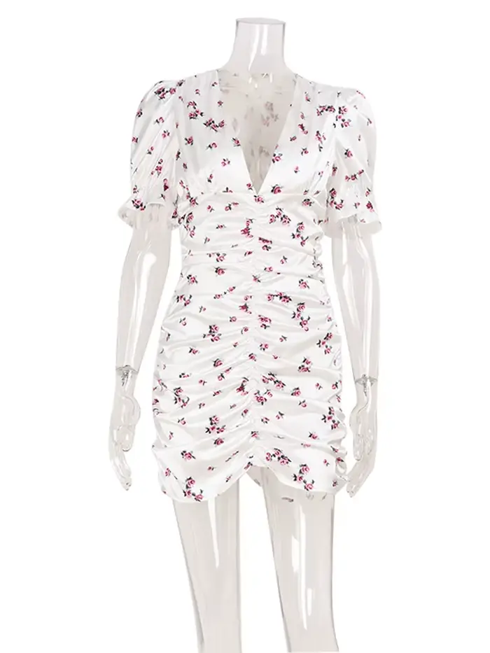 CNYISHE manches courtes bouffantes col en V imprimé hanche Wrap femmes Robes Sexy Club gaine mode femme moulante