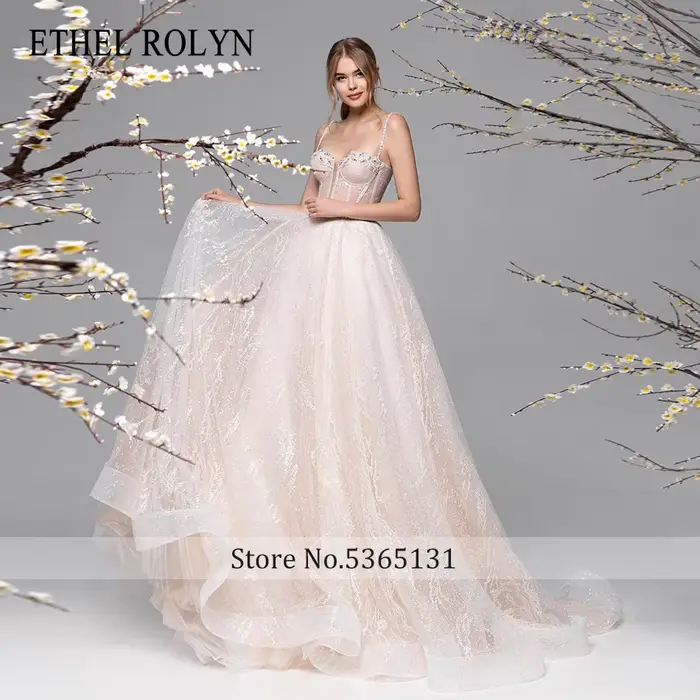ETHEL ROLYN a-ligne robes De mariée pour femme bretelles Spaghetti Appliques scintillant Tulle rose robe