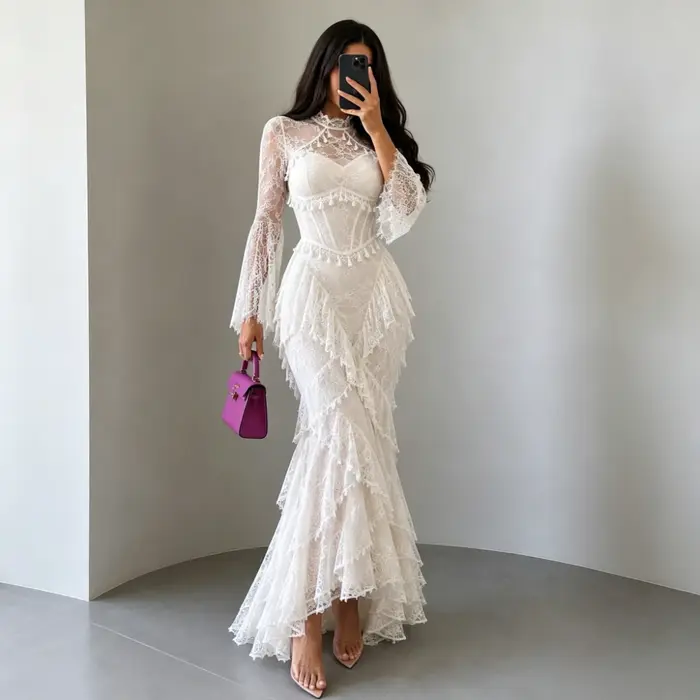 Robe de soirée sirène avec col montant