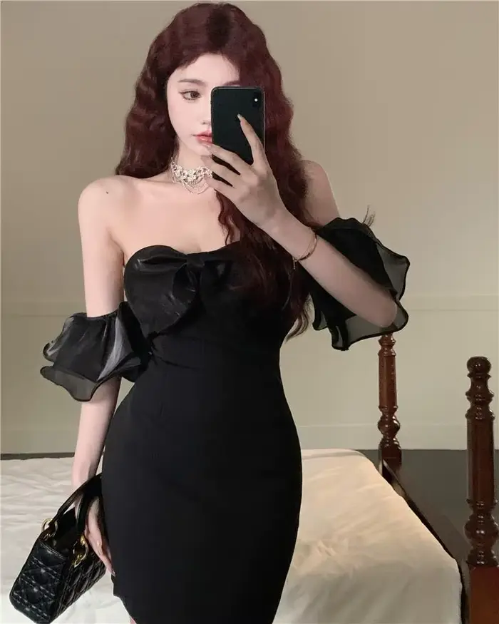 Robe élégante en polyester et coton avec décolleté en V pour femmes, silhouette gaine, style bureau, longueur aux genoux, pour toutes les occasions