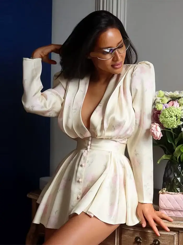 Robe élégante imprimée pour femme, manches longues, taille cintrée avec ceinture, collection Printemps-Été 2026, idéale pour les vacances et les occasions spéciales