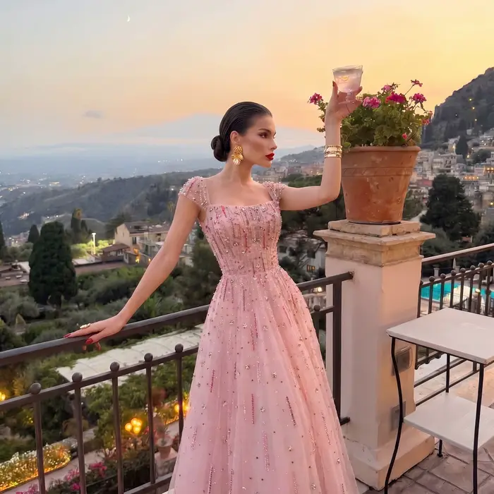 Robe de soirée formelle rose Sharon Said pour femme