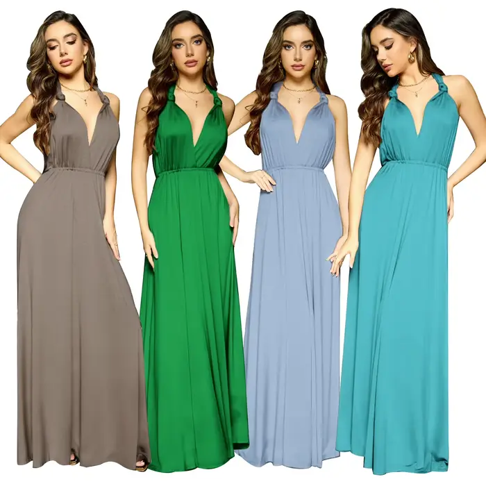 Robe formelle femmes élégante soirée longue profonde V licou