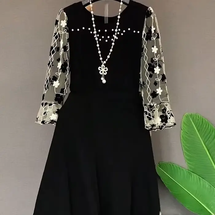 Robe mi-longue A-Line à fleurs cassées pour femmes