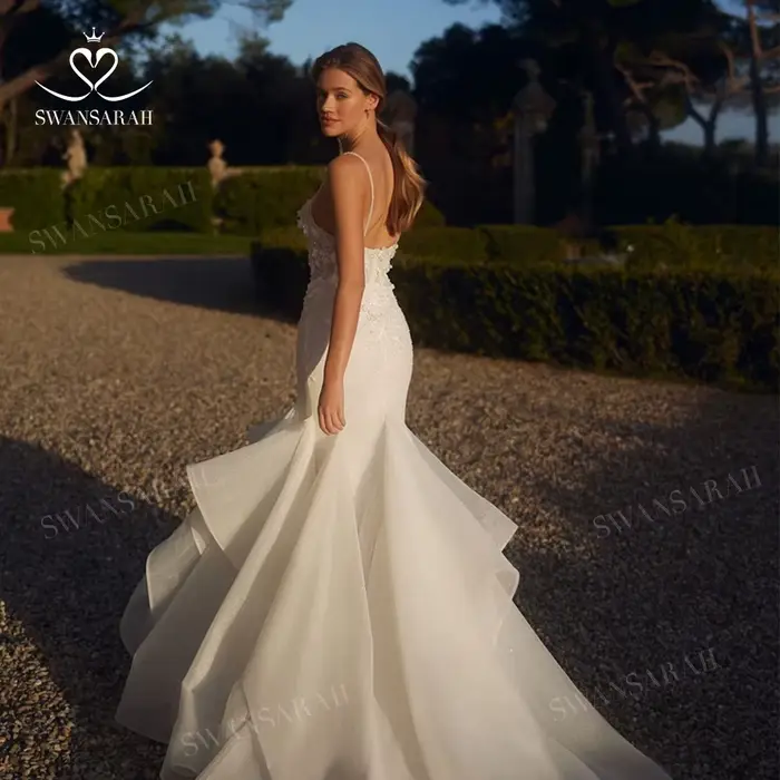 Robe de mariée sirène brillante sans manches fleurs 3D personnalisée SwanSarah occasion mariage plage occasions spéciales