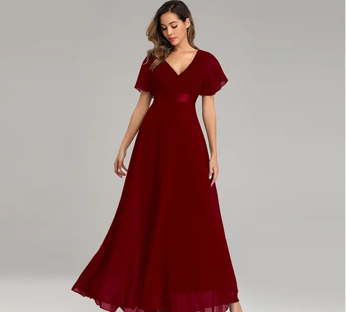 Robes de soirée XUCTHHC, robe de soirée élégante en mousseline de soie à volants et col en V, robe d