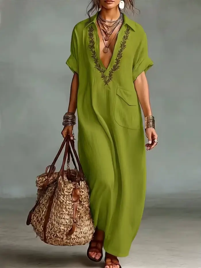 Robe longue en lin mélangé pour femmes