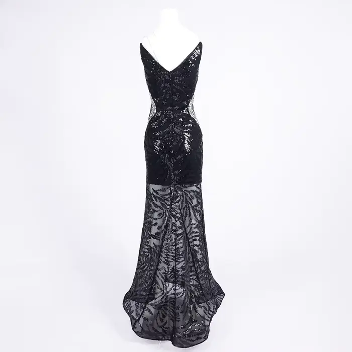 Robe de soirée transparente sexy à paillettes en V profond