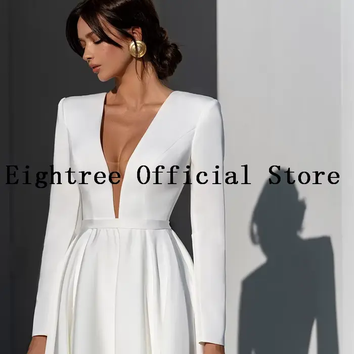 Robe de mariée trapèze Boho avec col en V, manches longues, dos nu, pour mariage de plage ou bal de soirée, personnalisable en blanc, ivoire, champagne, rose, multi, pour femmes enceintes