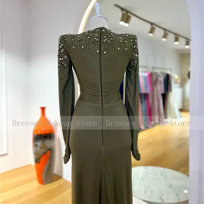 Robe de soirée de luxe en cristal pour femmes, manches longues, sirène/trompette, couleur personnalisable, silhouette élégante pour soirée officielle et mariage