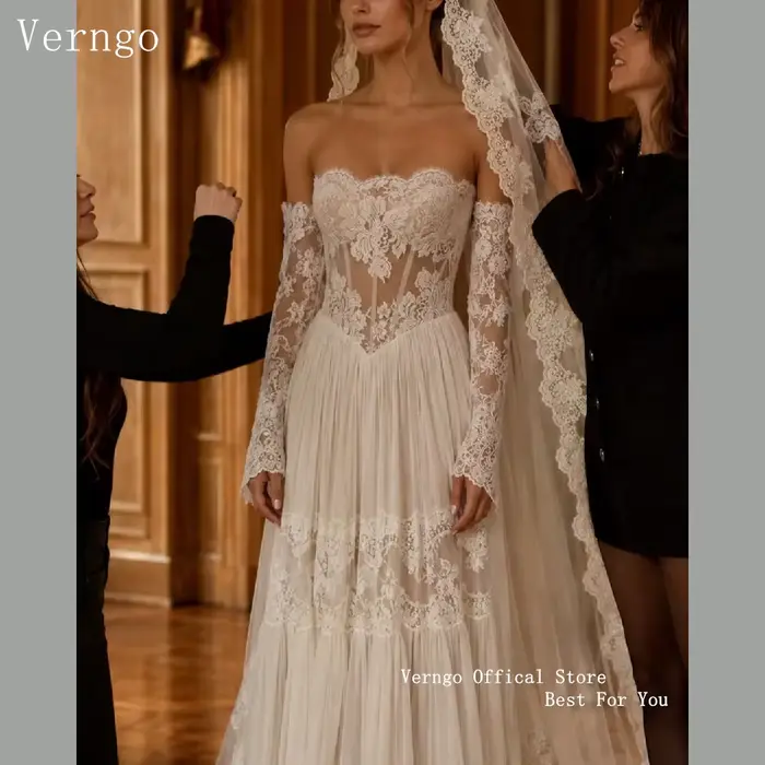 Robe de mariée Verngo en coton et dentelle style Boho avec appliques personnalisée pour femmes occassions spéciales