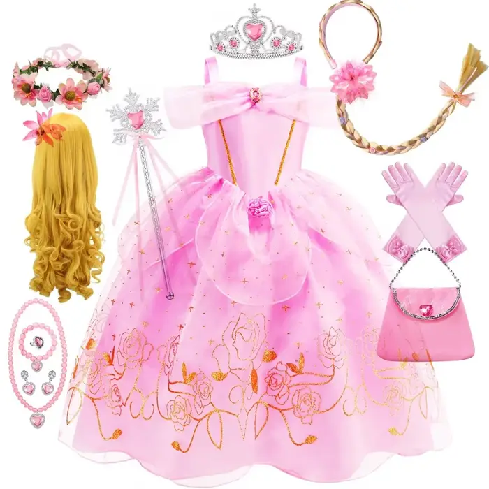 Robe Aurora pour Filles Déguisement de Fête d'Anniversaire et d'Halloween Polyester avec Rubans Style Chinois pour Occasions Spéciales