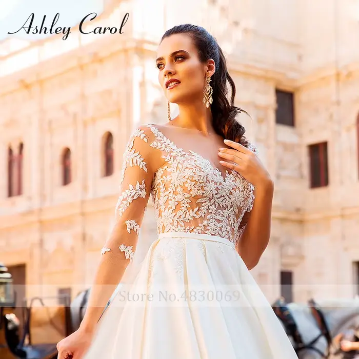 Ashley Carol nouveauté robe De mariée chérie à manches longues mariée Satin robe De mariée robes De Novia