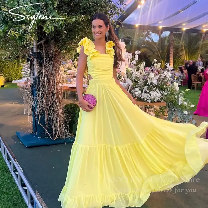 SSYTENS robes de soirée en mousseline de soie jaune pour femme robes de bal de plage élégantes Arabi
