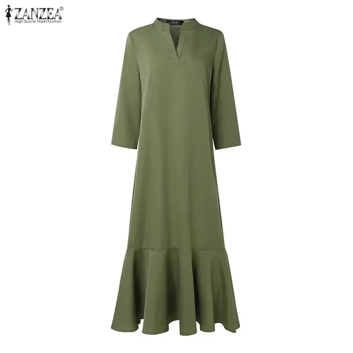 ZANZEA Robe longue élégante unie pour femme