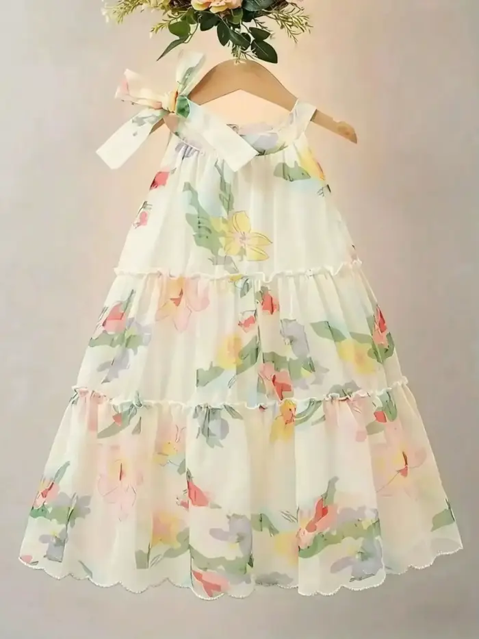 Robe de princesse en mousseline de soie à fleurs pour filles, style bohème chic d'été, longueur geno