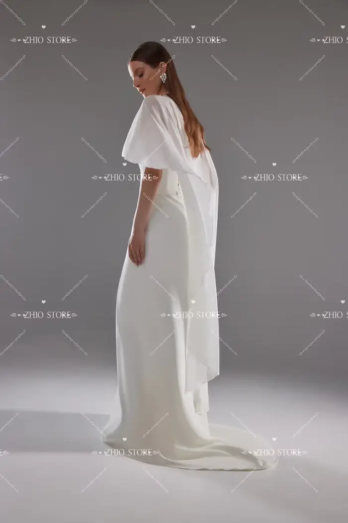 Robe de mariée sirène fluide ZHIO en satin mat et mousseline pour mariée élégante avec dos à lacets et décolleté Mon Amour