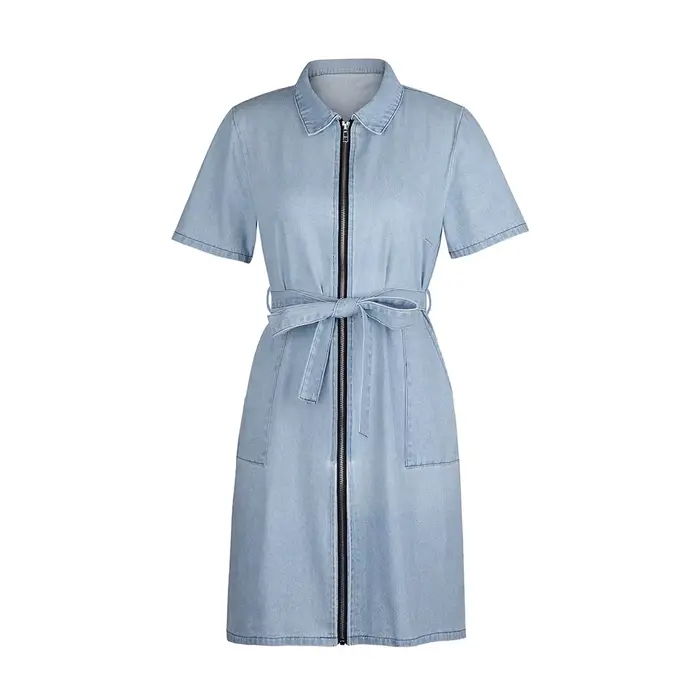 Robe en jean mini vintage col rabattu à lacets poches zippées en détresse été robes streetwear pour femmes occasions spéciales