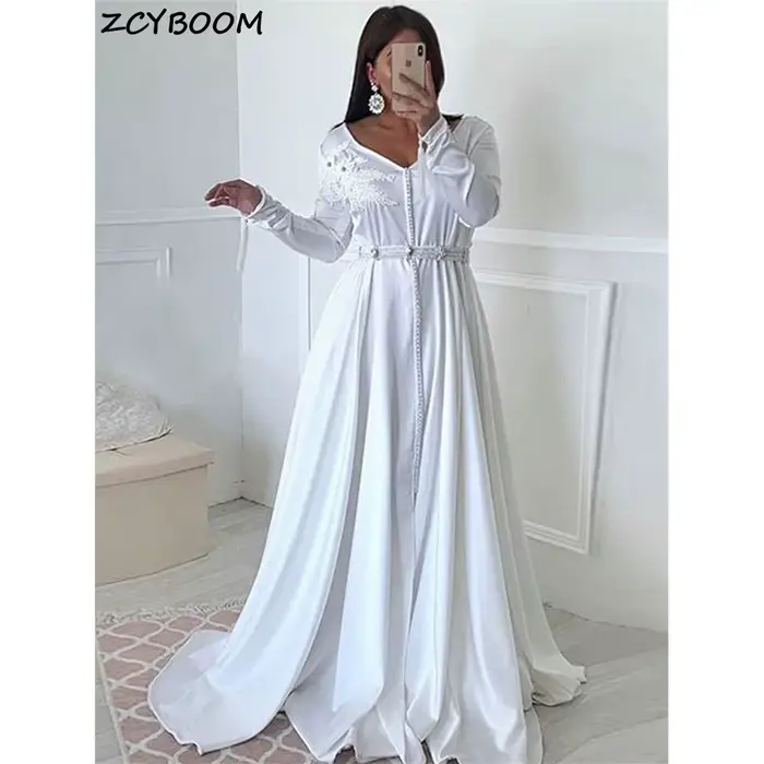 Robe de soirée blanche musulmane 2026, robe de soirée formelle pour femmes, satin, vestido de gala, 
