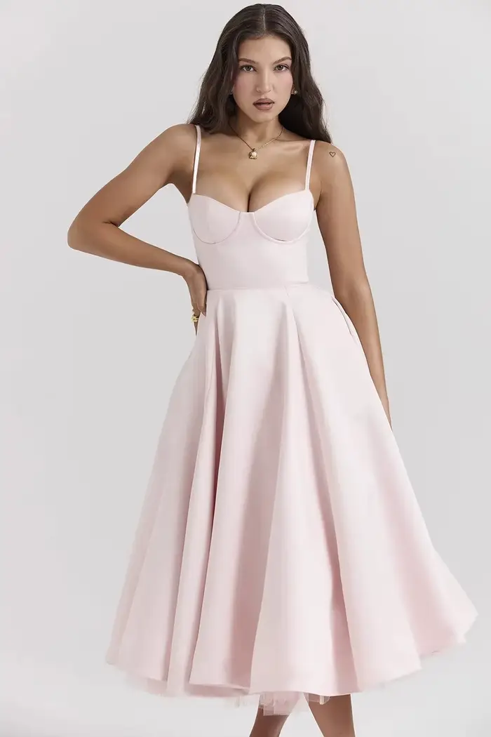 Robe Double couche à épaules dénudées pour femmes, nouveau Style princesse, avec jupe à volants larg