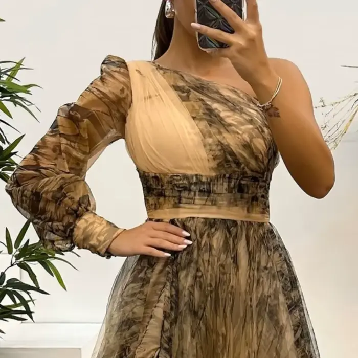 Robe de mariée sexy ample épaules dénudées imprimée pour femmes occasions spéciales soirée gala bal de fin d'année