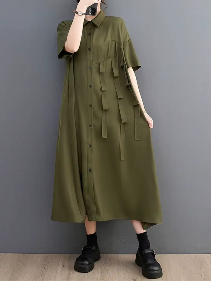 Robe Chemise Décontractée à Manches Courtes pour Femme Élégante et Vintage Occasions Spéciales Printemps Été