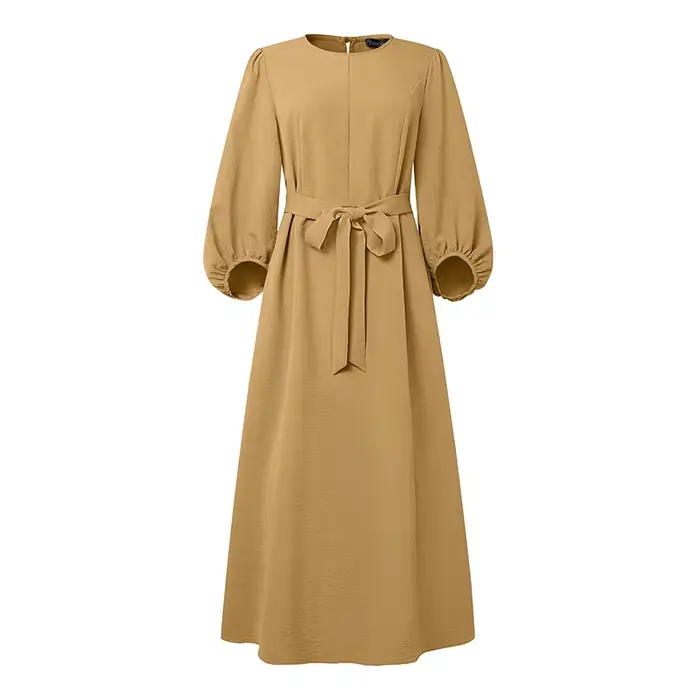 Robe longue modeste ZANZEA pour femme, col rond, manches lanternes, ceinture, coupe ample, style Aba