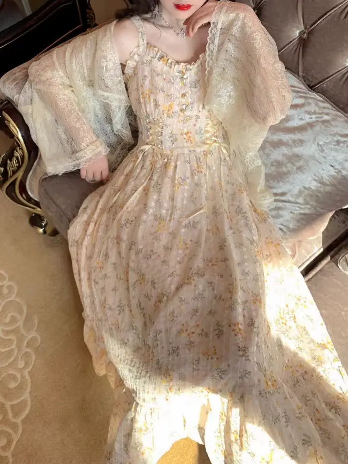 Robe mi-longue élégante imprimé floral décontractée design chic taille haute tenue de soirée sexy junior été