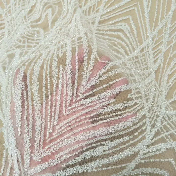 Robe de mariée fleurie en dentelle, tissu DIY avec paillettes, largeur 135cm, vendu au mètre, neuf, 